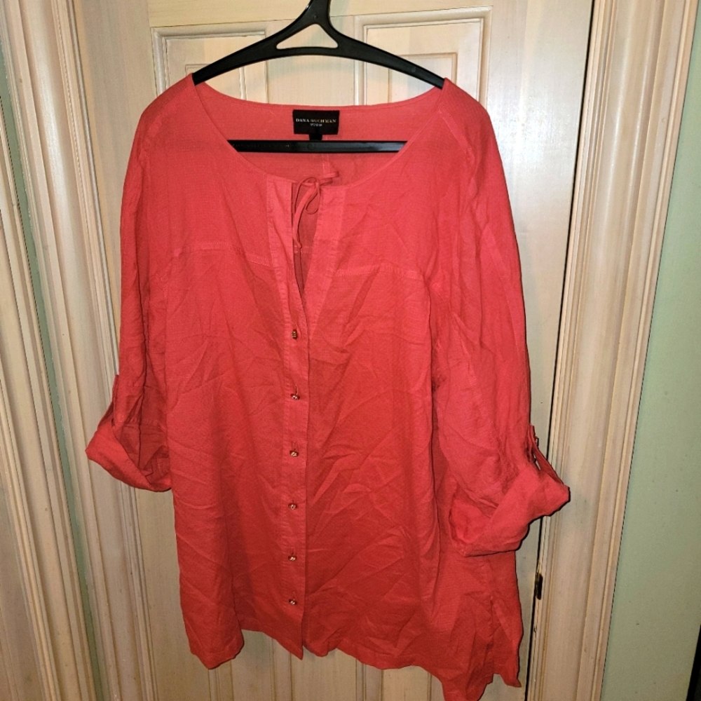 Womens Plus Sz 1x Dana Buchman Summer Blouse Gold Buttons